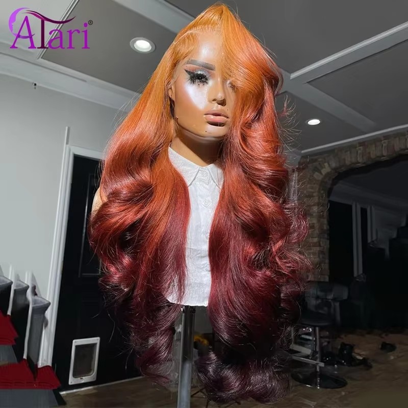 Photography Night - Ombre Oranje Haarwortels 13x4 Lace Frontal