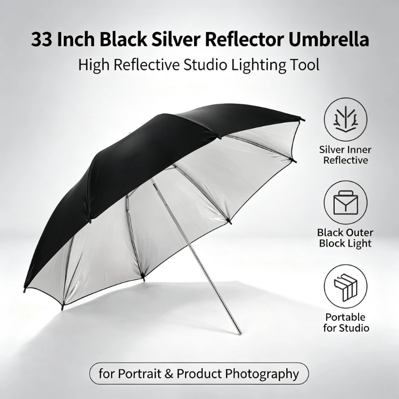 Photography Umbrella Lights - 2026 Zwarte Duurzame 33-inch Reflecterende Paraplu