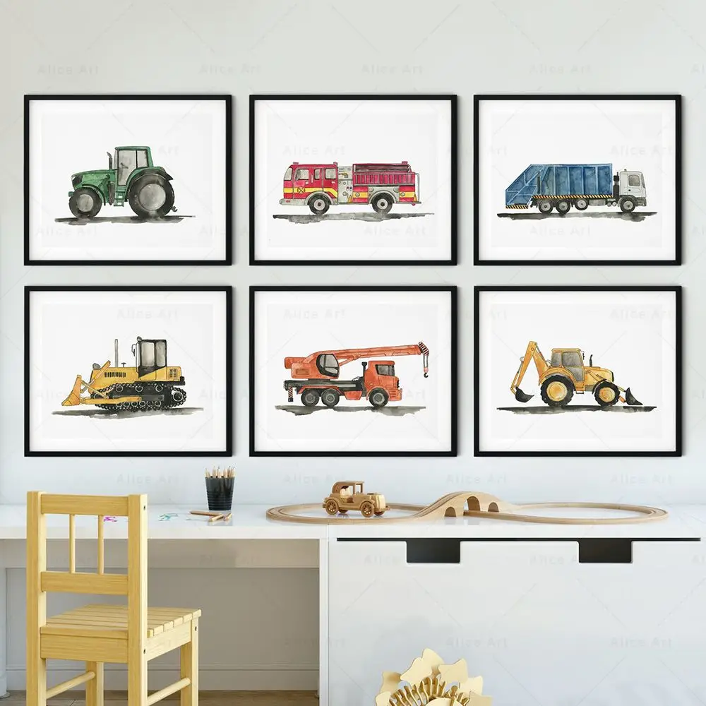 Photography Architecture - Aquarel Kind Speelgoed Auto Poster Bouwtruck